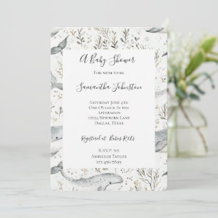 Invitación Baby Shower de ballenas gris oceánicas