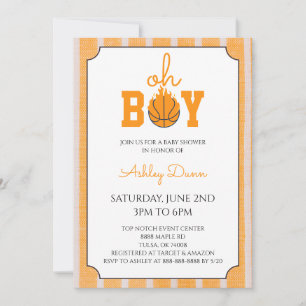 Invitación Baby Shower de Baloncesto de Rayas Naranjas