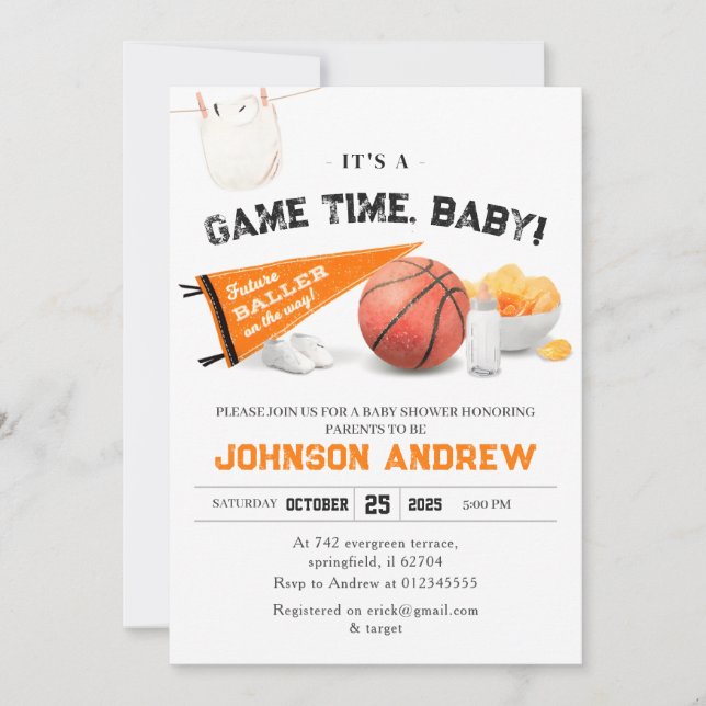 Invitación Baby Shower de baloncesto personal Slam Dunk (Anverso)