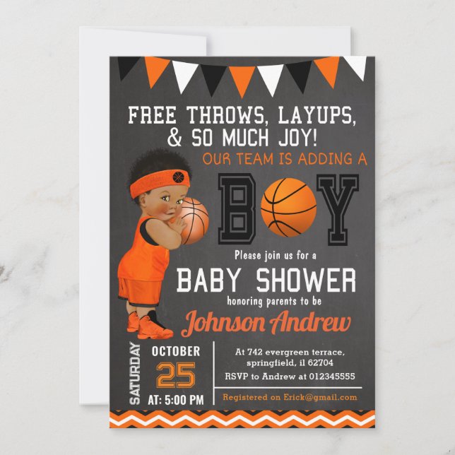Invitación Baby Shower de baloncesto personalizado (Anverso)