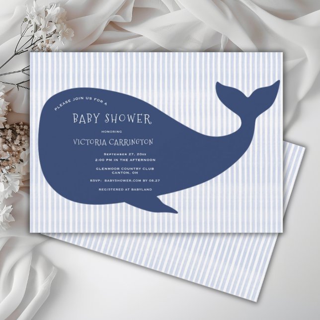 Invitación Baby Shower de banda de ballena azul (Subido por el creador)