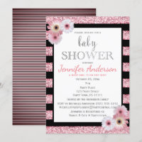 Baby Shower de banda de glamour negro rosa