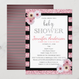 Invitación Baby Shower de banda de glamour negro rosa
