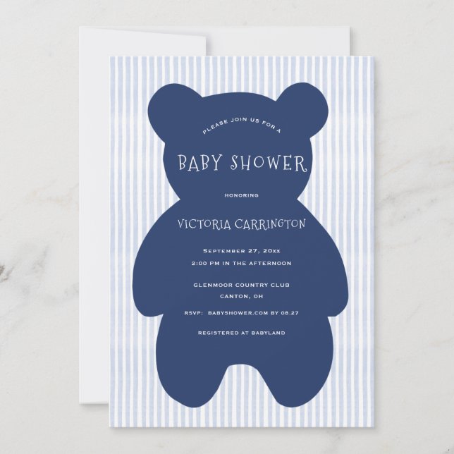 Invitación Baby Shower de banda de oso azul de la Marina Cute (Anverso)