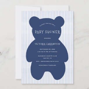 Invitación Baby Shower de banda de oso azul de la Marina Cute