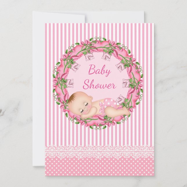 Invitación Baby Shower de banda rosa con sueño (Anverso)
