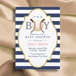 Invitación Baby Shower de bandas azules de la marina de béisb