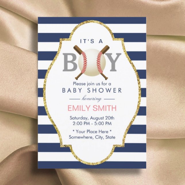 Invitación Baby Shower de bandas azules de la marina de béisb (Subido por el creador)