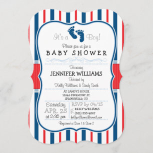 Invitación Baby Shower de bandas rojas, blancas y azules