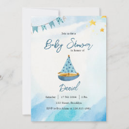 Invitación Baby Shower de barco con color de agua amarillo az