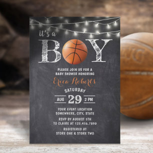Invitación Baby Shower de Basketball Boy Rustic Chalkboard