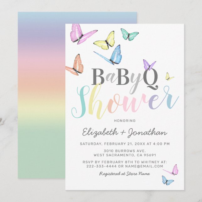Invitación Baby Shower de BBQ | Pastel Rainbows Barbecue (Anverso / Reverso)
