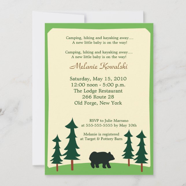 Invitación Baby Shower de Bear Adirondack Lodge 5x (Anverso)