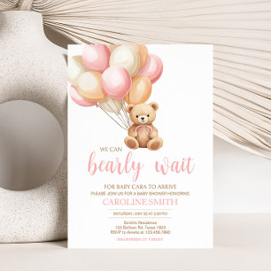 Invitación Baby Shower de Bear Bear Bear con globo rosa