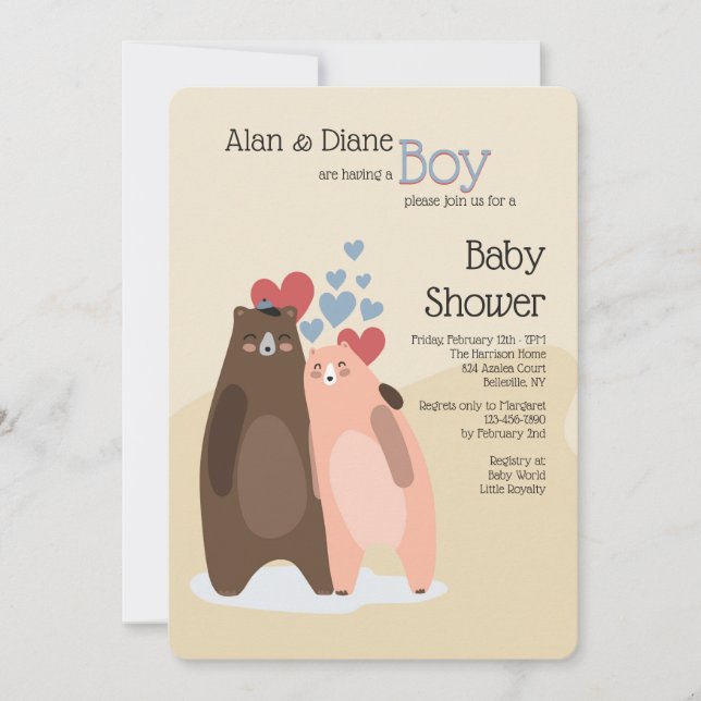 Invitación Baby Shower de Bear Couple Boy (Anverso)