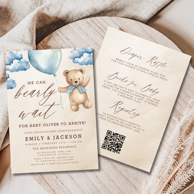 Invitación Baby Shower de Bearly Wait Blue Boy (Subido por el creador)