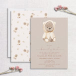 Invitación Baby Shower de Bearly Wait Brown minimalista<br><div class="desc">Crea la moderna y perfecta invitación neutra de género minimalista de bebés baby ducha de peluche invitación con este moderno diseño de citas "podemos esperar", con tipografía con letras a mano en marrón moderno. En la parte trasera hay un dulce estampado de osito de peluche y hojas. Diseñador de contactos...</div>