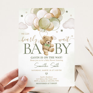 Invitación Baby Shower de Bearly Wait Green Balloon