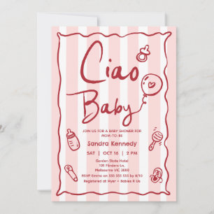 Invitación Baby Shower de bebé de ciao rosado rojo dibujado a
