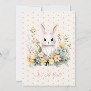 Invitación Baby Shower de bebe Girl Pink Rabbit y Flores