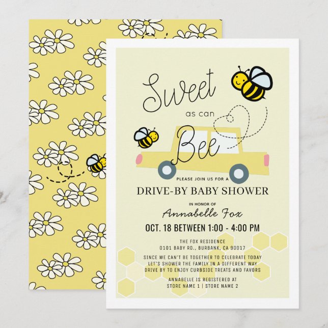 Invitación Baby Shower de bebe Light Yellow Drive (Anverso / Reverso)