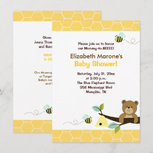 Invitación Baby Shower de bebe y oso de miel 4x6
