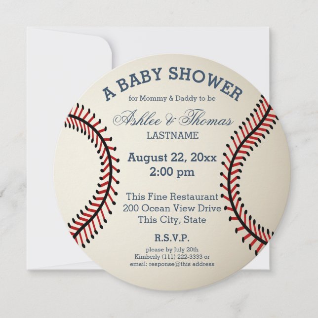 Invitación Baby Shower de béisbol (Anverso)