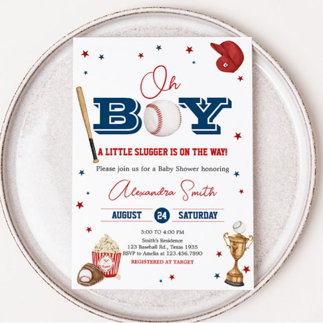 Invitación Baby Shower de béisbol (Oh Boy Little Slugger Baby Shower Invitation)