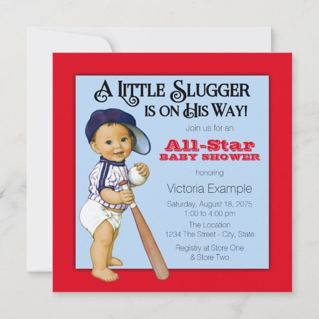 Invitación Baby Shower de béisbol (Anverso)