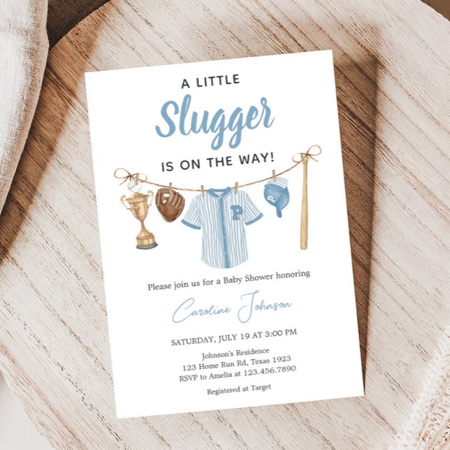 Invitación Baby Shower de béisbol pequeño (Baseball Little Slugger Baby Shower Invitation)