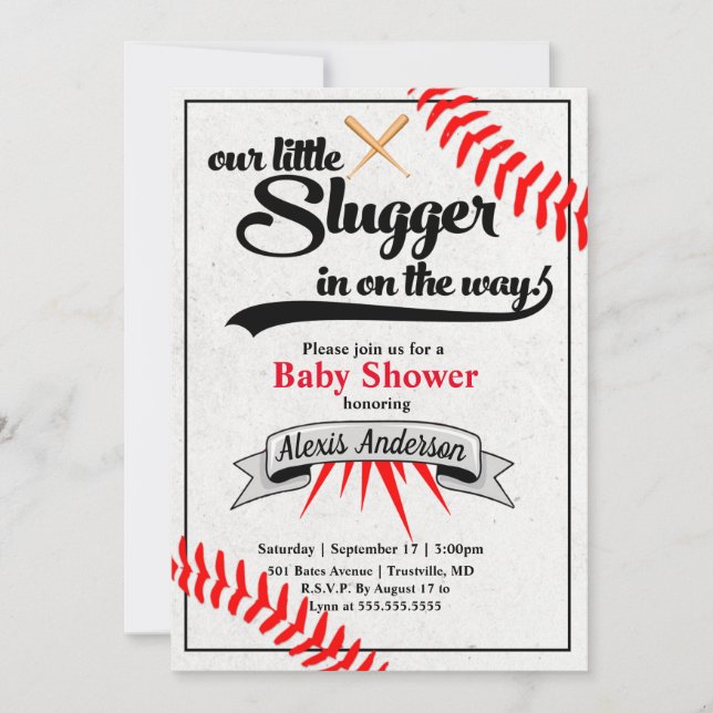Invitación Baby Shower de béisbol pequeño (Anverso)