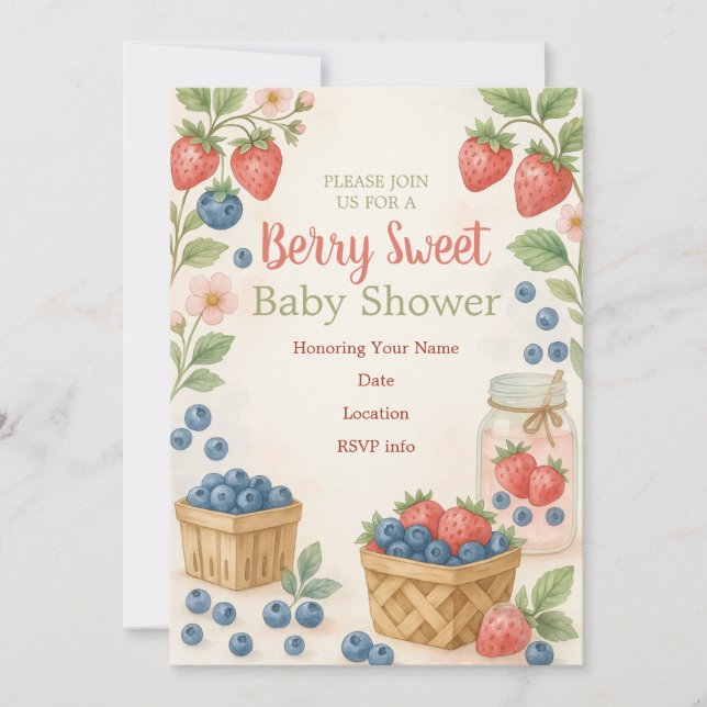 Invitación Baby Shower de Berry Sweet Rustic Desig (Anverso)