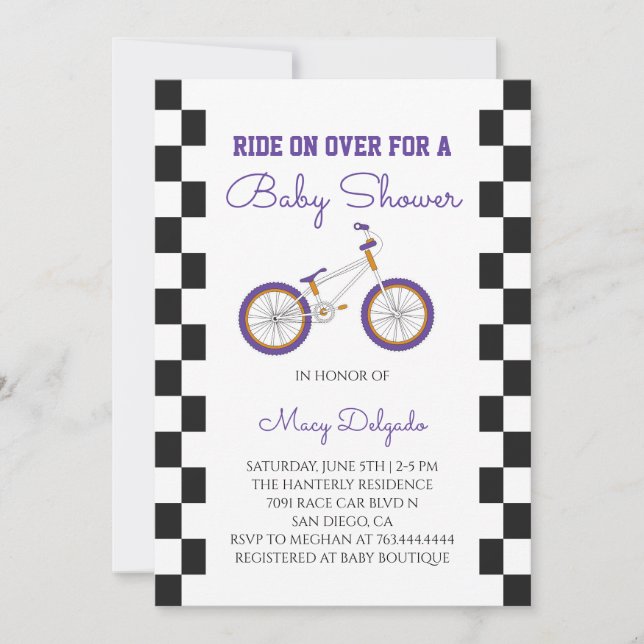 Invitación Baby Shower de Bicicleta BMX (Anverso)