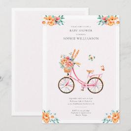 Invitación Baby Shower de bicicletas de cosecha rosa francesa
