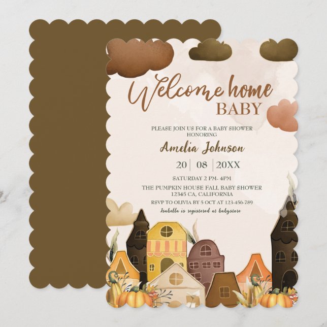 Invitación Baby Shower de bienvenida para bebé calabaza (Anverso / Reverso)