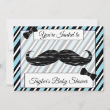 Invitación Baby Shower de bigote con rayas azules