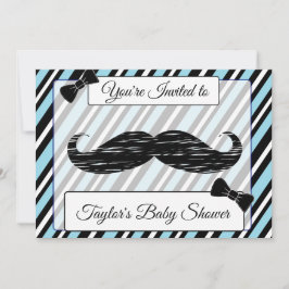 Invitación Baby Shower de bigote con rayas azules 