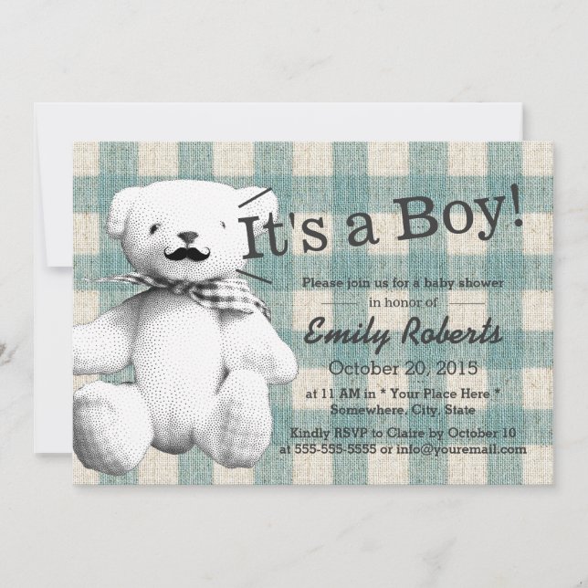 Invitación Baby Shower de bigote de bigote de plástico (Anverso)