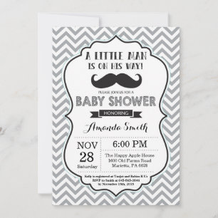 Invitación Baby Shower de bigote negro y gris