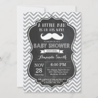 Invitación Baby Shower de bigote negro y gris