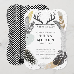 Invitación Baby Shower de Black Boho Feather