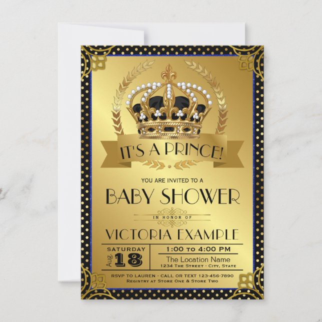 Invitación Baby Shower de Black Gold Prince (Anverso)