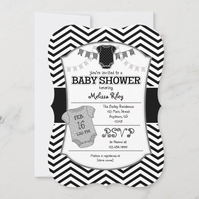 Invitación Baby Shower de Black Gray Chevron (Anverso)