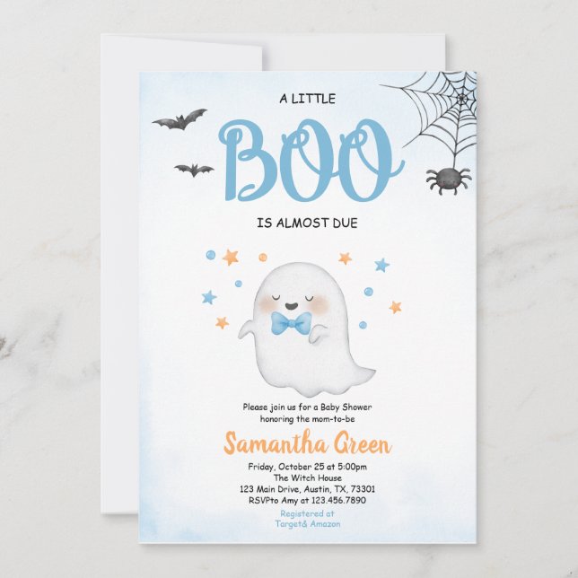 Invitación Baby Shower de Blue A Little Boo (Anverso)