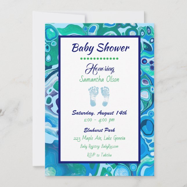 Invitación Baby Shower de Blue and Green Boy (Anverso)