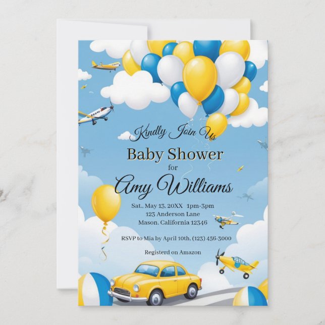 Invitación Baby Shower de Blue and Yellow Boy (Anverso)