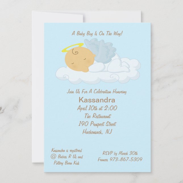 Invitación Baby Shower de Blue Baby Angel (Anverso)