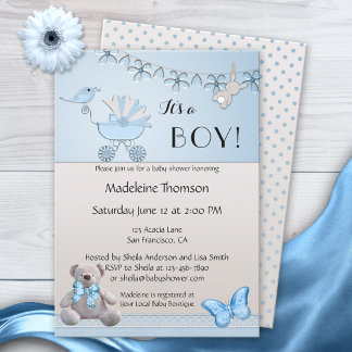 Invitación Baby Shower de Blue Beige Bear Boy