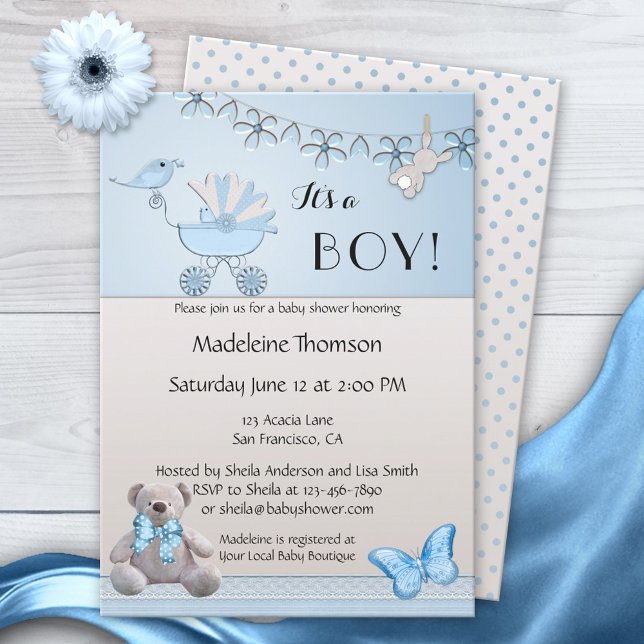 Invitación Baby Shower de Blue Beige Bear Boy (Subido por el creador)
