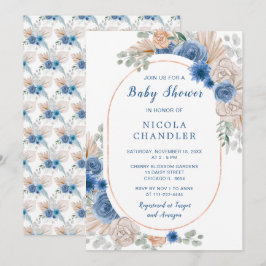 Invitación Baby Shower de Blue Boho Pampas Grass